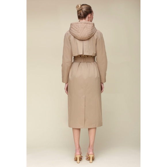 New Avec Les Filles Cotton Nylon Hoodie Trench Coat Khaki XS - Picture 5 of 8